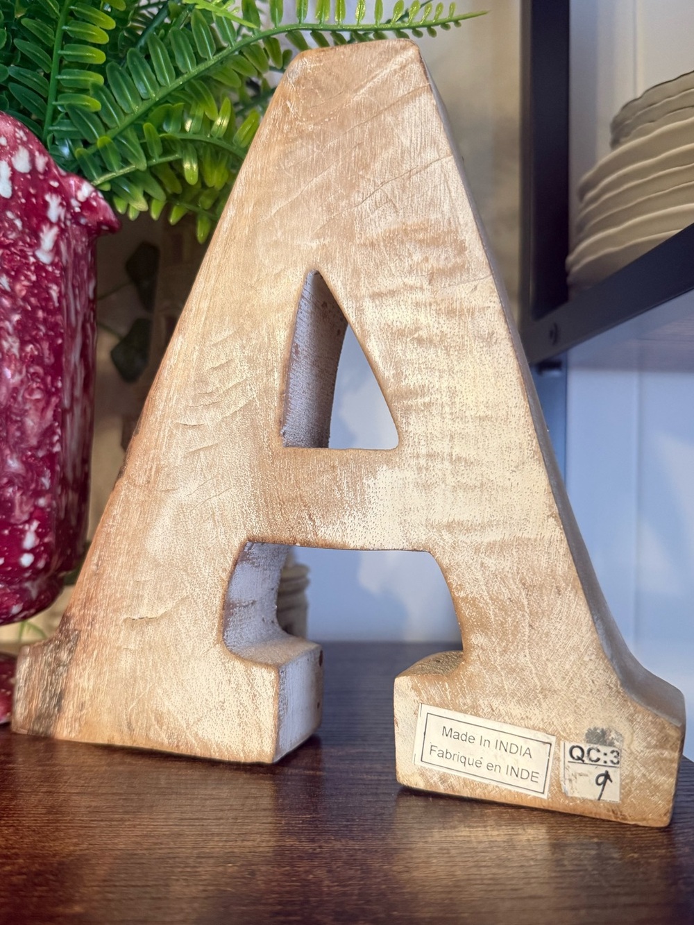 Wooden Letter A with Silver-Style Studs - Beige - Picture 2 of 4